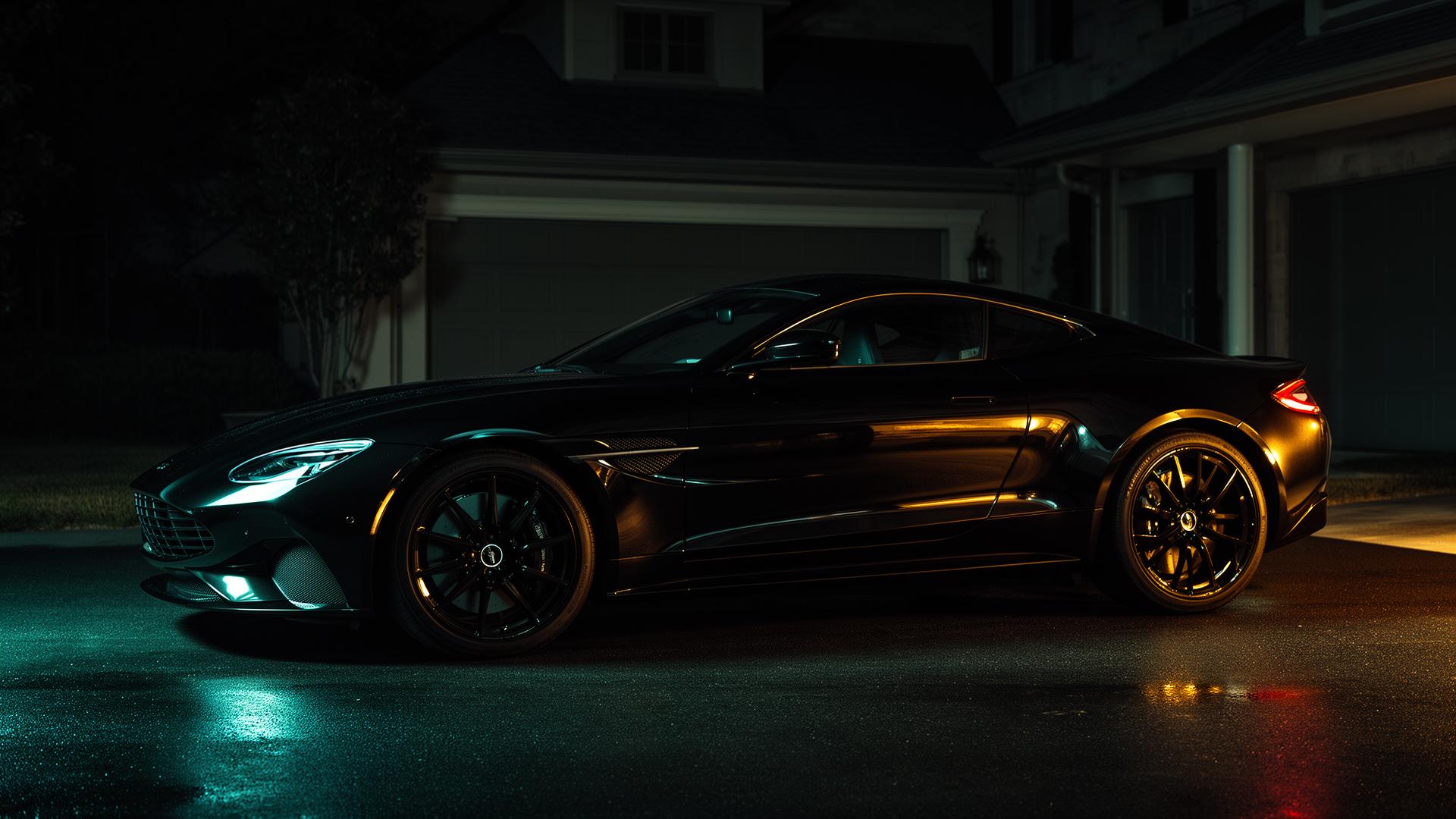 Premium black sports car detailed at night
